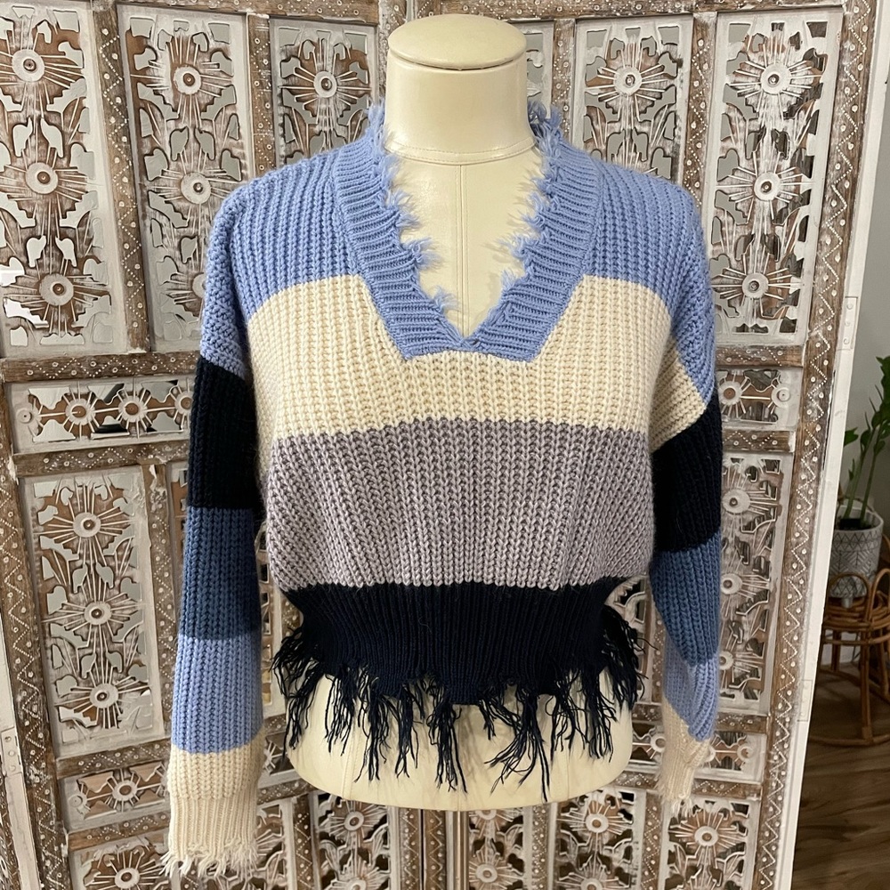 Coco + Jaimeson V-neck stripe deconstructed sweater